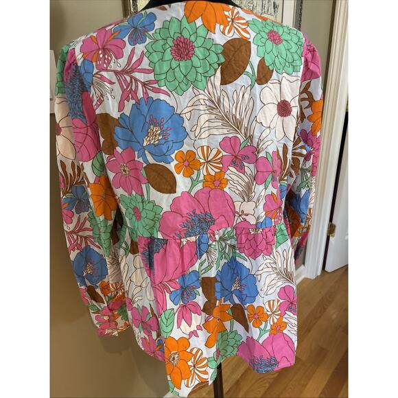 Tuckernuck Wild Rhapsody Floral Retro Baskin Print Cotton Top Tie Neck XL New - Picture 5 of 14